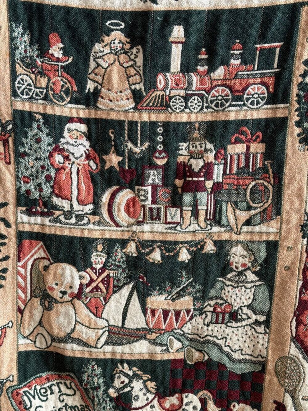Vintage Fieldcrest Antique Toys Cotton Christmas Tapestry Throw Blanket 46 X 68 - Picture 4 of 13